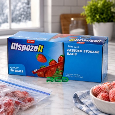 DISPOSEIT FREEZER STORAGE BAG QUART SIZE W/ SLIDER LOCK 50CT/ DISPLAY